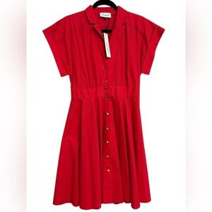 NWT Closet London Women’s Red Button Up A-Line Tie Waist Shirt Midi Dress Size 8